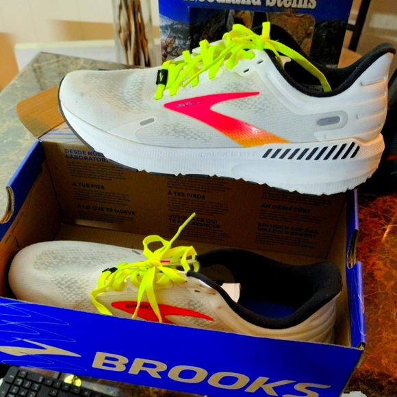Brooks Kids Sneakers - White with Neon Yellow and Pink - Picture 1 of 5